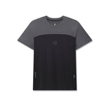 Flatlay of AEROSILVER UPF50+ Run Tee in black and gray colorblock, front view