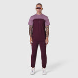 AEROSILVER® UPF50+ Run Tee in merlot and mauve colorblock, worn by model standing against white background
