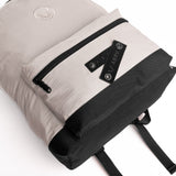 Flatlay 1233 Ripstop Backpack in Chai, front view with open compartments