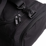Flatlay 1234 Ripstop Duffle Bag in black, detail of zippers and handles