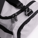 Flatlay 1234 Ripstop Duffle Bag in Slate Grey, detail view of zippers and handles