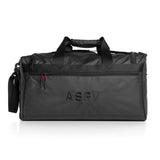Flatlay water resistant duffle bag 55L in black, front view