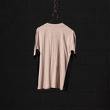 SM'23 Mesh Panel Oversized Tee in beige and black, back view on hanger