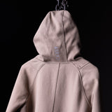 WN'17 Zip Hoodie in taupe, rear view on model against black background
