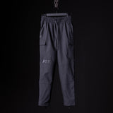 flatlay SP'20 Cargo Track Pant in charcoal grey with cargo pockets, front view