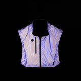 flatlay of SP'22 Reversible Run Vest in periwinkle blue, front view on black background