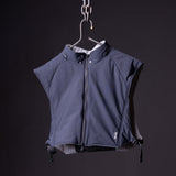 SP'22 Reversible Run Vest in navy blue, displayed on hanger against dark background