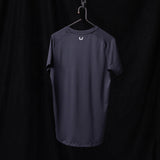 Flatlay of WN'23 Established Tee in charcoal gray, back view on hanger