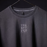 SP'22 Stone Washed Oversized Tee in charcoal gray on hanger, front view with TRANSCEND embroidery