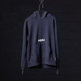 Koi Graphic Hoodie in navy blue on hanger against dark background