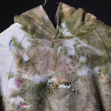 FA'19 Reverse Weave Hoodie in cream floral, worn detail shot showing fabric texture and ASRV logo