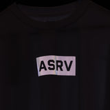 SM'23 Oversized Logo Tee in black, worn on model, front view showing ASRV logo