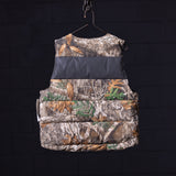 flatlay Insulated Puffer Gilet in camo with black stripe, front view