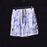 flatlay SM'21 Tie Dye Mesh Liner Short in white and blue, front view