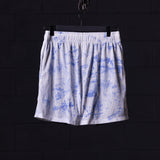 flatlay SM'21 Tie Dye Mesh Liner Short in white and blue, front view