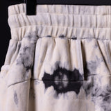 2019 Tie Dye Sweat Short in cream and black tie dye, detail closeup