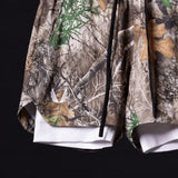 FA'23 5" Liner Short in realtree camo with white liner, detail view of hem and drawstring