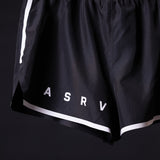 ASRV Reflective 3" Run Short in black with white reflective trim, detail shot of waistband