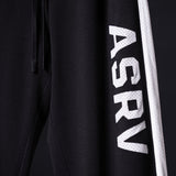 SM'24 Waffle Knit Sweat Pant in black, side detail of leg with white ASRV branding