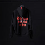 Flatlay Tech-Terry™ Zip Pocket Hoodie in black with red graphic print, front view