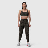 Tetra-Lite Cargo High Rib Jogger in dark camo, worn by model standing against white background