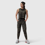 AeroSilver® Tank Top in dark camo worn with matching cargo joggers, front view