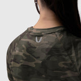 AeroSilver® Cropped Tee in Dark Camo worn by model, back view