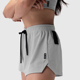 Tetra-Lite Linerless Short in Slate Grey worn by model, front view