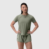 Laser-Vent Established Tee in sage green worn with matching shorts, front view