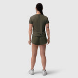 W017 Laser-Vent Established Tee in olive worn with matching shorts, back view