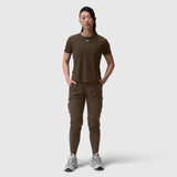 W017 Laser-Vent Established Tee in dark earth with cargo pants, front view on model