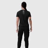 Black Laser-Vent Established Tee worn by model, back view showing rear graphic detail
