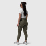 Tetra-Lite Cargo High Rib Jogger in olive, worn by model, back view