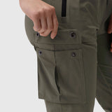 Tetra-Lite Cargo High Rib Jogger in olive, modeled on wearer showing cargo pocket detail