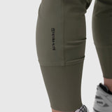 Tetra-Lite Cargo High Rib Jogger in olive worn by model, side view detail