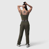 W022 Lycra 2-in-1 tank top in olive, worn by model from back, showing compass tattoo