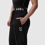 W036 Ripstop Relaxed Track Pant in black, worn by model showing side view with hand in pocket