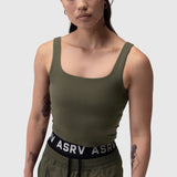 Olive LYCRA® 2-in-1 tank top worn by model, front view