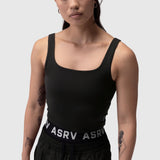Black LYCRA® 2-in-1 tank top worn by model, front view