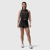 W020 AeroSilver Tank Top in black with RP text, worn with black shorts and white sneakers