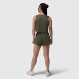 AeroSilver® tank top in olive with matching shorts, back view on model