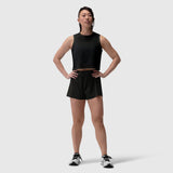 Black Aerotex Side Split Run Short worn by model in standing pose, front view