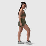 Aerotex Side Split Run Short in olive, worn by model in side profile stance