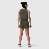 Aerotex Side Split Run Short in olive, worn by model from back view