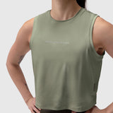 AeroSilver® tank top in sage, worn by model, front view