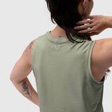 AeroSilver® Tank Top in sage worn by model from back view, showing fit and fabric