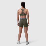 W039 Lycra Hybrid Sports Bra in olive, back view on model with cross-back straps