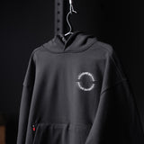flatlay Tech-Terry Zip Pocket Hoodie in black with RP Blur design, front view