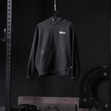 Flatlay Tech-Terry Zip Pocket Hoodie in black, front view on hanger