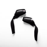 flatlay Padded Lifting Straps in black, overhead view